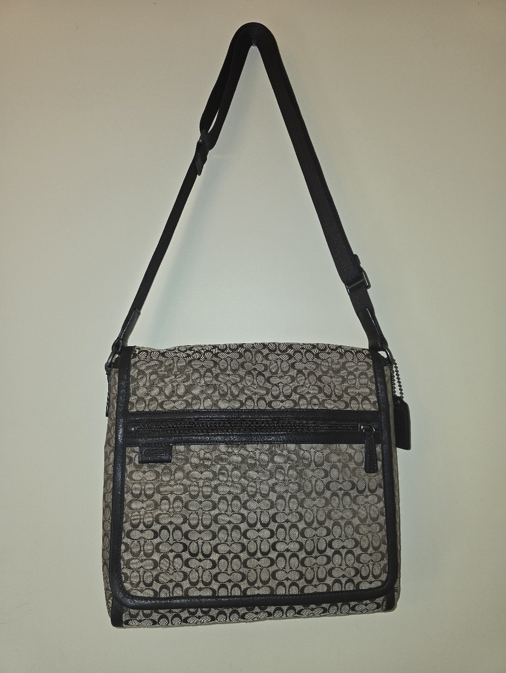 COACH F70699 Brown Signature Canvas Messenger Bag Adjustable Strap Leather Trim - Picture 5 of 16